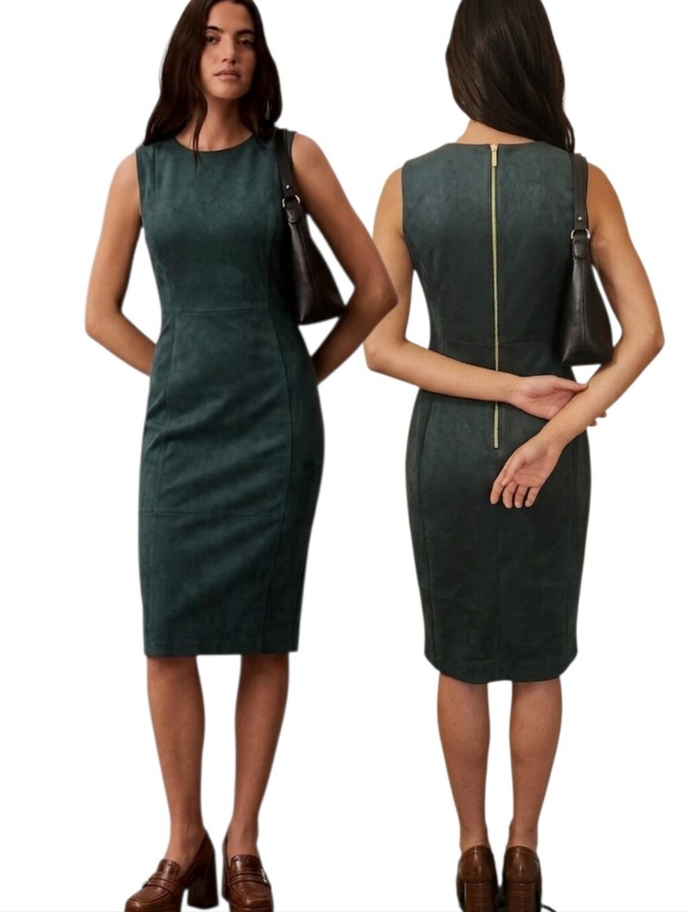 CALVIN KLEIN Faux Suede Sleeveless Sheath Dress - Size 12